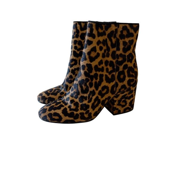 Sam Edelman Size 6.5 Taye Leopard Print Calf Hair Ankle Boot Booties  Block Heel - Picture 1 of 10